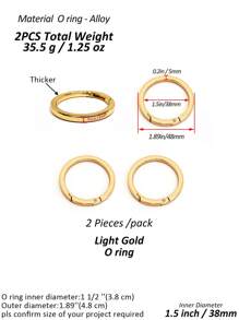 2 Pcs O Ring For Purse Strap, Bigger Large Size Ring, 1/1.25/1.5 Inch Spring Rings For Handbag & Keys (Light Gold) - Gold - View 12
