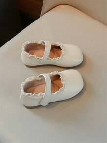 1 Pair Girls Spring Fashion Comfortable Kids Solid Color Lace Hook And Loop Flat Princess Shoes