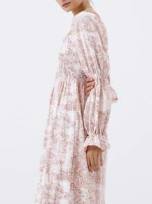 Women's Floral Maxi Dress Y2k Off Shoulder Puff Sleeve High Waist Long Dresses Summer Casual Sundress - 粉色 - 查看 4
