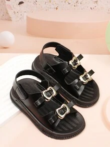 1 双黑色女婴凉鞋，带钩环带，幼儿户外沙滩夏季鞋 - 黑色 - 查看 3