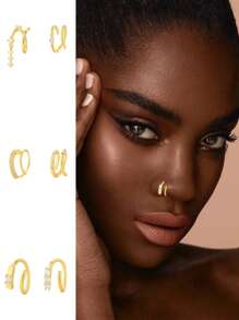 925 纯银耳环几何银鼻环线条闪亮单排钻石耳环女士珠宝礼物女性礼品女士珠宝妈妈礼物 - 耳圈 - 查看 1