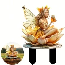 1 st. 10 cm/3,94 inch Boheemse stijl 2D bloementuindecoratie grondpaal, oranje tuingazonpaal, decoratie voor tuin, tuin, boerderij, buiten, housewarmingcadeau, woondecoratie, bonsaidecoratie