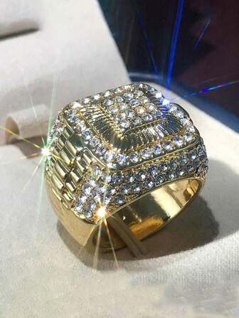 1pc Men's Punk Rock Hip Hop Studded Copper Ring, Hiphop Diamond Champion Ring, Gift For Boyfriend, Father, Son