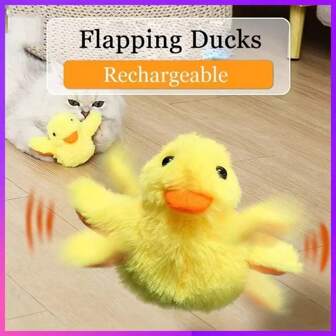 Intelligent Electric Cat Toys Gravity Charging Duck USB Charging Plush Sound Making Little Duck Toy Self Fun Soothing Cat Stick Pet Dog Toy Cat Teasing Toys Pet Sound Toy