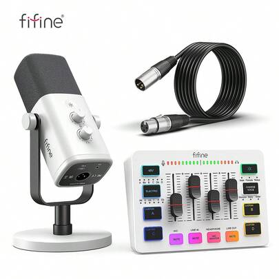  XLR/USB Audio Mixer Kit, Podcast Recording Microphone With Gain Knob, PC Video Mixer Kit With Faders, Gaming Voice - FIFINE KS5 White