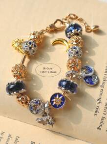 1 件复古星月吊坠手链，可调节蓝眼恶魔之眼吊坠手链，奢华恶魔之眼腕带