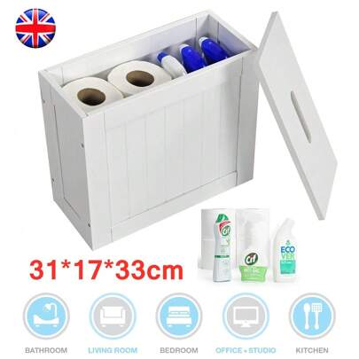 1pc Slim White Wooden Bathroom Storage Cabinet - Multi-Purpose Organizer With Toilet Paper Holder, Freestanding Design For Easy Cleaning Product Storage Tidy Box Bathroom Organizer Bathroom Decor Summer Back To School