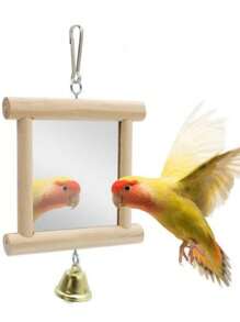 1pc Parrot Biting Wooden Color Bell Decor Mirror Toy - Multicolor - View 1