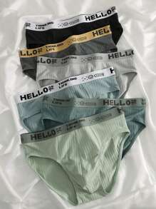 6pcs Men's Graphic Letter Print Breathable Briefs