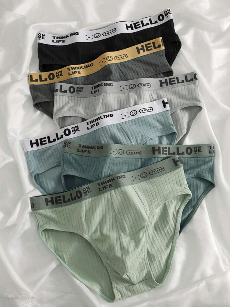 6pcs Men's Graphic Letter Print Breathable Briefs