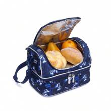 1 pieza Bolsa de almuerzo para niños y niñas con doble capa, cierre de cremallera y correas ajustables para el hombro para la escuela primaria