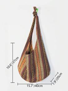 Túi xách phong cách Bohemian, túi du lịch cỡ lớn, túi đeo vai thiết kế dành cho nữ, túi vải lanh xách tay, túi đeo chéo bằng vải bố, trang phục nữ phong cách Bohemian - màu nâu - Xem 3