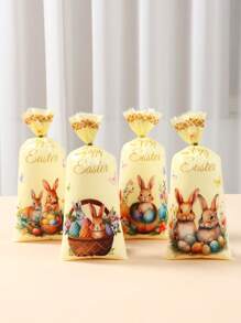 25/50/100pcs Easter Day Gift Candy Bags,Retro Bunny Rabbit Egg Printed Gift Bags With Twist Tie,Candy Cookie Food Packaging Bag,Happy Easter Decoration 2025,Easter Day Supplies,Party Favor,Gift Packing Bag