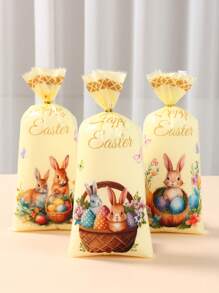 25/50/100pcs Easter Day Gift Candy Bags,Retro Bunny Rabbit Egg Printed Gift Bags With Twist Tie,Candy Cookie Food Packaging Bag,Happy Easter Decoration 2025,Easter Day Supplies,Party Favor,Gift Packing Bag