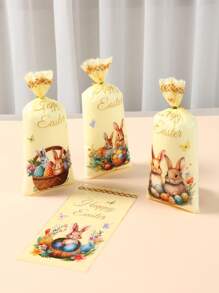 25/50/100pcs Easter Day Gift Candy Bags,Retro Bunny Rabbit Egg Printed Gift Bags With Twist Tie,Candy Cookie Food Packaging Bag,Happy Easter Decoration 2025,Easter Day Supplies,Party Favor,Gift Packing Bag