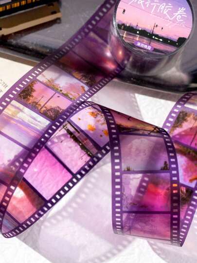 30mm*2M Retro Artistic PET Tape, Travel, Sunset, Black & White Photo, Film Series Decorative Tape For Scrapbooking, DIY Back To School