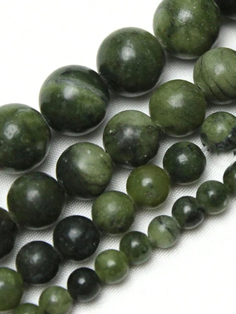 1pc Natural Green Southern Jade Stone Beads Loose Round Gemstone For Jewelry Making DIY Bracelet Earrings Accessories 4 6 8 10mm - Dark Green - View 1