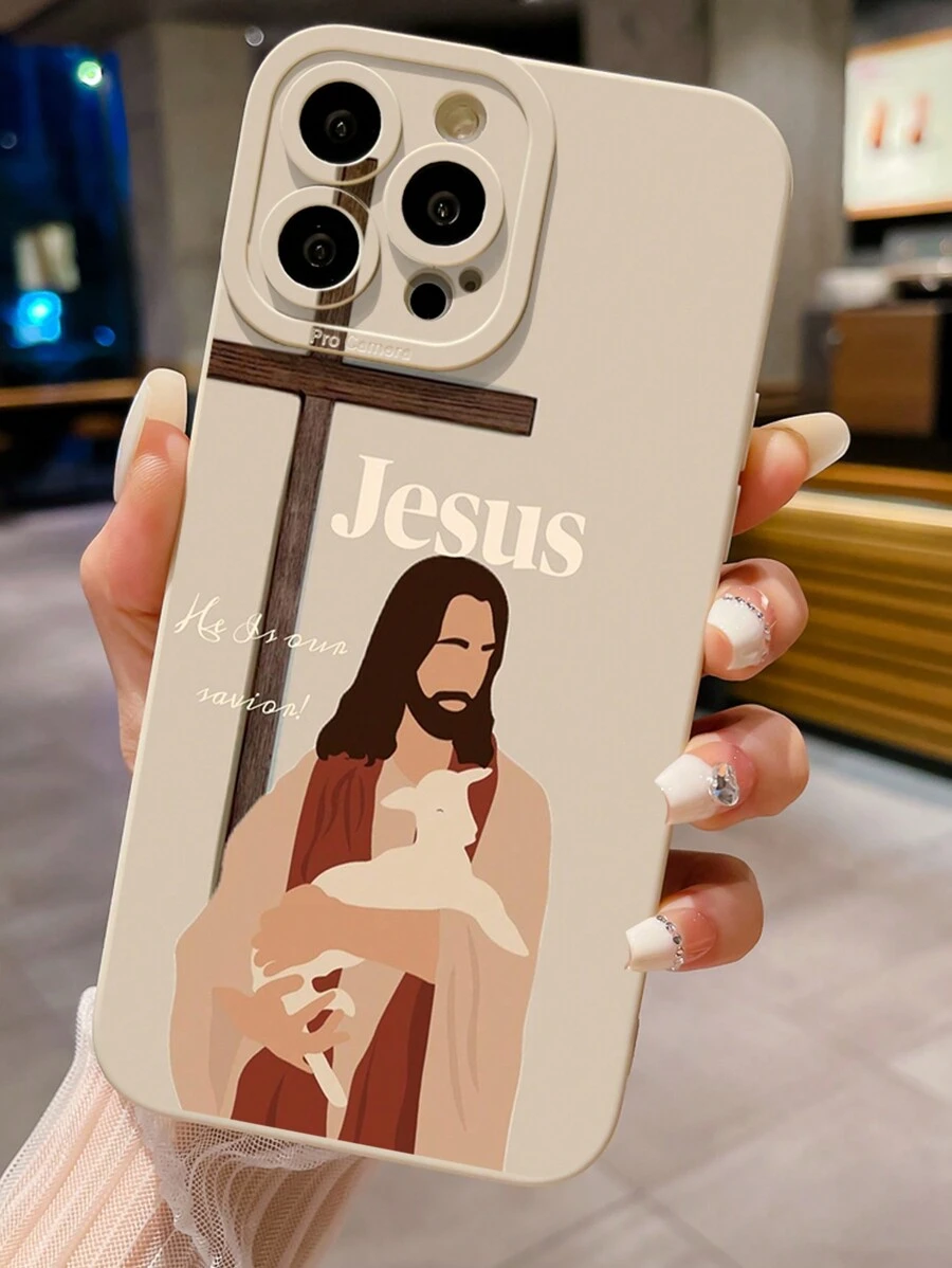 1 pieza Funda de teléfono con patrón de Jesús cargando un cordero, cubierta protectora anti-caídas compatible con Apple, compatible con Galaxy, compatible con Infinix, compatible con Redmi, compatible con OPPO, compatible con VIVO, compatible con Realme, a prueba de agua, a prueba de golpes, resistente a los arañazos, versión internacional, no la versión nacional - Beis - Ver 1
