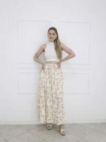 Steve Store Women's Fashion Viscose Fabric Skirt With Lining, Has Pocket And Slit On The Sides - Caqui Bambu - View 2