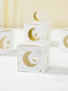24 piezas Cajas de dulces mini, cajas de embalaje con diseño hueco de estrella y luna, embalaje de chocolate y galletas, regalos de fiesta, suministros de fiesta musulmana y islámica, decoración de festival feliz - Oro blanco - Ver 5