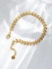 Mazuer 1pc Vintage Elegant Romantic Stainless Steel Golden Symmetry Leaf Design Bracelet, Fashion Accessory For Women, Suitable For Daily Wear, Dates, Gifts, Graduation Season, Teacher's Day, Thanksgiving, Parties, Vacations - Yellow Gold - View 1