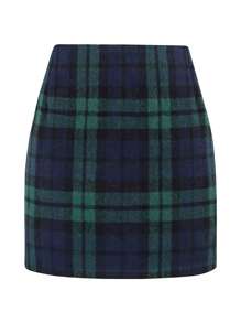 Women's Bodycon Mini Skirt, Classic Plaid Print High Waist Zip Up Wool Pencil Skirt - 墨綠色 - 查看 2