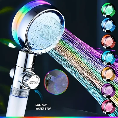 1pc Handheld LED Color-Changing Shower Head, Shower Sprayer With Single-Button Water Stop, Temperature Sensing, Plastic Wall-Mounted Shower Head Suitable For Home, Hotel, Commercial, Dormitory, Apartment Home Bathroom Decor Fall Decor Bathroom Accessories
