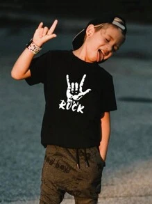 Lulu's wish Camiseta de moda nueva para niños pequeños, camiseta negra de manga corta con estampado de rock para niños