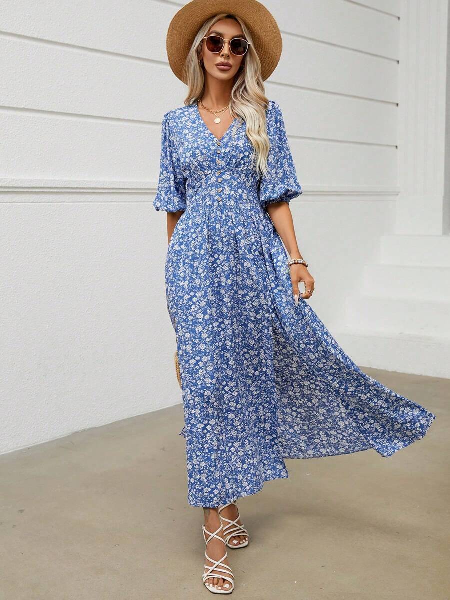 Women's Flowy Maxi Skirt Summer Casual Long Skirts - 藍色 - 查看 1