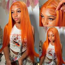 Ginger Wig Human Hair 13x4 Straight Ginger Orange Lace Front Wigs Human Hair HD Transparent Lace Frontal 350 Colored Human Hair Wig Pre Plucked With Baby Hair 180% Density 30inch - S350 - View 4