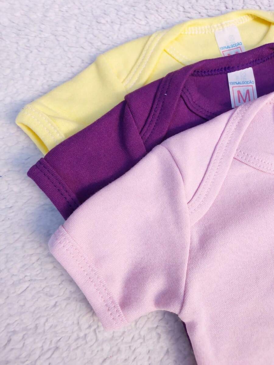 Promotion KIT 3 Plain Short Sleeve Baby Bodysuits (Assorted Colors) - Yellow - View 1