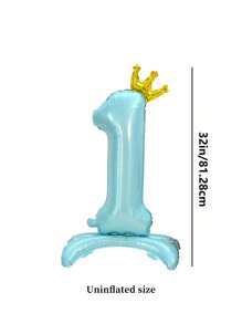 32" Tall Large Blue Number Crown Foil Balloon With Base, Suitable For Birthday, Anniversary, Valentine's Day, Graduation, Room And Party Decorations - Blue - View 3