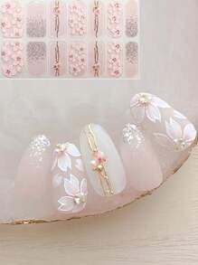 3D Floral Pink Nail Art Stickers, DIY Nail Decor,Rhinestone Effect Nails Nail Supplies - Multicolor - View 1