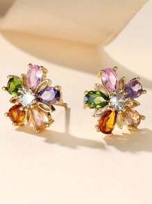 2pcs Petal Stud Earrings, Minimalist Fashion Casual Daily Wear - Multicolor - View 3
