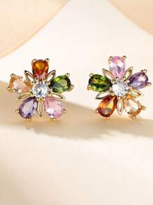 2pcs Petal Stud Earrings, Minimalist Fashion Casual Daily Wear - Multicolor - View 2