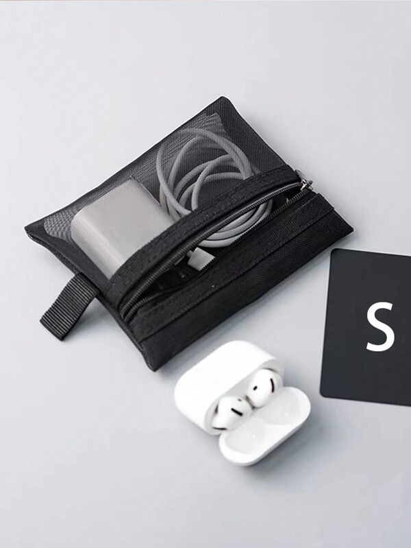 Mesh Pouch, Make Up Bag With Zipper Cosmetic Organizer Pouch For Daily Or Travel To Keep Small Items, 1 Pc Black Data Cable Storage Bag And Makeup Bag Toilet Storage Bag, Semi Transparent Mesh Classic Portable Travel Bag Makeup Travel Toiletry Organizer Clear Essentials Gifts Storage Zipper Accessories Nail