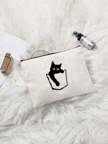 1 pieza Bolso de maquillaje con estampado de gato negro para niños y niñas, regalo temático de gato lindo para niñas, bolso de viaje pequeño para amantes de los gatos, estuche con cierre para adolescentes, hijas, hermanas. - Multicolor - Ver 7