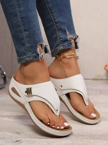 Damen Sommer Plateau Flip Flops Sandalen, atmungsaktive Keil Lässig Flach Pantoffeln, Große Größen