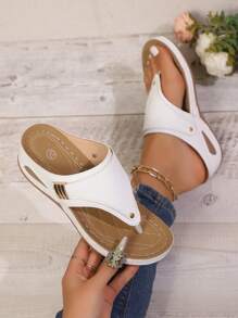 Damen Sommer Plateau Flip Flops Sandalen, atmungsaktive Keil Lässig Flach Pantoffeln, Große Größen