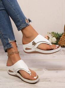 Damen Sommer Plateau Flip Flops Sandalen, atmungsaktive Keil Lässig Flach Pantoffeln, Große Größen
