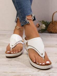 Damen Sommer Plateau Flip Flops Sandalen, atmungsaktive Keil Lässig Flach Pantoffeln, Große Größen