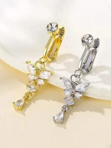 Fake Belly Rings For Men Women Belly Rings Clip On For Men Fake Belly Piercing Clip On Belly Buttons Bar No Piecing For Men Fake Navel Ring, Cubic Zirconia Stainless Steel Butterfly Heart Shape CZ Faux Non Pierced Belly Ring Navel Cuff For Women Men No Piercing Body Jewelry CZ - Fake Belly Rings - View 8