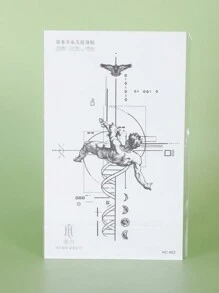 1Pc Geometric European Style Temporary Tattoos Waterproof Sweatproof Last For 1-2 Weeks Realistic Herbal Juice Non-Reflective Faux Black Fake Tattoos For Men And Woman Tattoo Stickers For Arm, Chest, Waist, Back, Abdomen, Leg Modernist Body Art