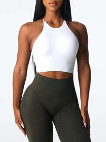 Sports Bras For Women Solid Color Sleeveless Workout Yoga Bra Fitness Sport Seamless Bralette Underwear Running Bras - 白色 - 查看 4