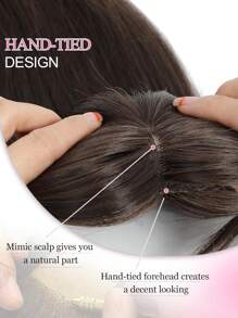 Megito 18inch Clip In Bangs 360° Bangs Hair Clip Fake Bangs Clip In Hair Extensions Clip On Bangs For Women With Long Layered Hair Blonde Highlights Curved Bangs For Daily Use - Brown - View 4