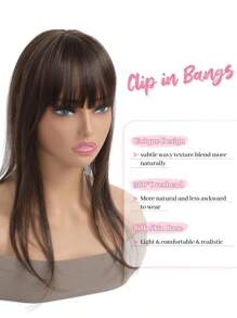 Megito 18inch Clip In Bangs 360° Bangs Hair Clip Fake Bangs Clip In Hair Extensions Clip On Bangs For Women With Long Layered Hair Blonde Highlights Curved Bangs For Daily Use - Brown - View 3
