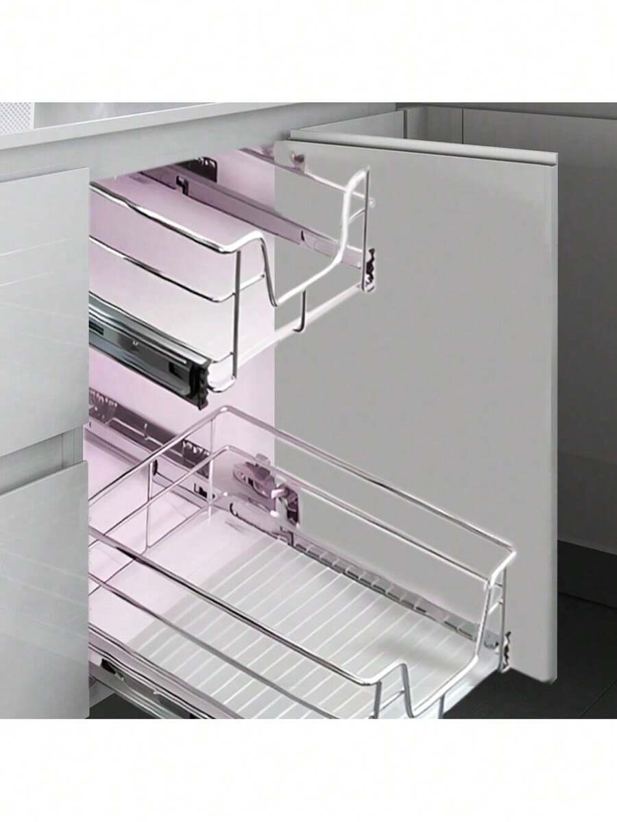 Cajón telescópico de cocina con barra, cesta extraíble para armario de 46 cm/41 cm, capacidad de carga máxima 20 kg, juego de 1/2