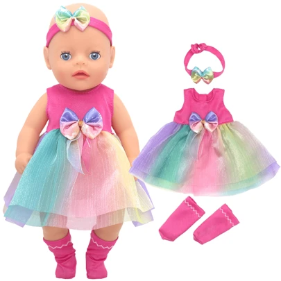 1 件 14 英寸娃娃衣服、可爱卡通图案娃娃睡衣、服装彩虹裙套装、生日或节日礼物，适合小女孩和小男孩，适合 14 英寸女孩或男孩娃娃及其他娃娃配饰、房间装饰