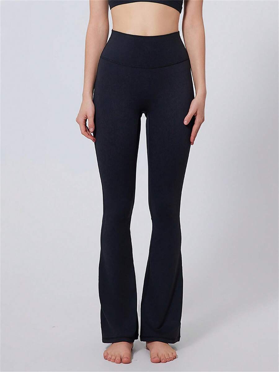 Women Yoga Pants High Waist Stretchy Hip Lift Workout Leggings Exercise Running Flare Pants - Black - View 1