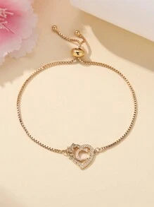 Vanel 1 pezzo Elegante braccialetto con perla a forma di cuore dorato e fiore, lettera iniziale, regalo di San Valentino, braccialetto con nome, braccialetto con alfabeto, 26 lettere dell' alfabeto inglese, braccialetto minimalista con iniziale, braccialetto con ciondolo dorato, regalo per ragazze, regalo di compleanno, mamma, madre, festa della mamma